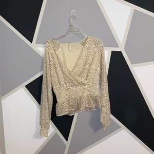 Brown and Cream Polka Dot Blouse Size: M